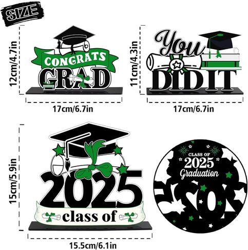 LINGTEER Class of 2025 Graduation Party Decorations - 3Pcs Congrats Grad 2025 School Graduation Acrylic Table Centerpieces Gift Stand Decorations - Green. in Kuwait