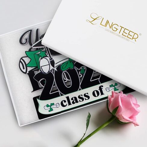 LINGTEER Class of 2025 Graduation Party Decorations - 3Pcs Congrats Grad 2025 School Graduation Acrylic Table Centerpieces Gift Stand Decorations - Green. in Kuwait