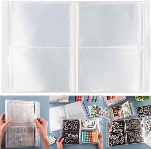 20 Pages / 80 Pockets Stamps and Dies Storage Album Book Organizer Folder Plastic Large Sticker Photo Storage Bags for Cutting Dies Stencil Stamp Crafts DIY Scrapbooking 7x5.1inch/Pocket (Black) in Saudi Arabia