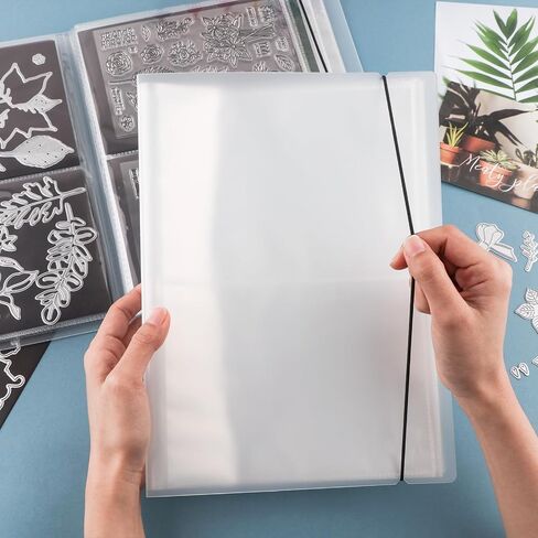 20 Pages / 80 Pockets Stamps and Dies Storage Album Book Organizer Folder Plastic Large Sticker Photo Storage Bags for Cutting Dies Stencil Stamp Crafts DIY Scrapbooking 7x5.1inch/Pocket (Black) in Saudi Arabia