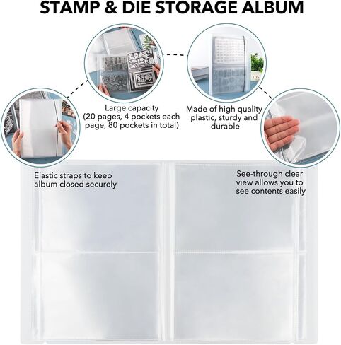 20 Pages / 80 Pockets Stamps and Dies Storage Album Book Organizer Folder Plastic Large Sticker Photo Storage Bags for Cutting Dies Stencil Stamp Crafts DIY Scrapbooking 7x5.1inch/Pocket (Black) in Saudi Arabia