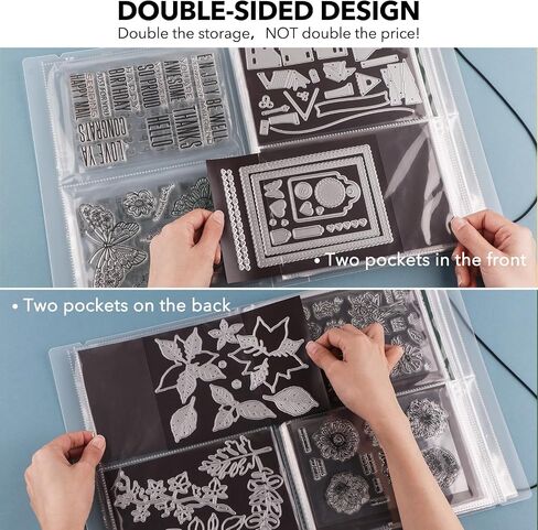20 Pages / 80 Pockets Stamps and Dies Storage Album Book Organizer Folder Plastic Large Sticker Photo Storage Bags for Cutting Dies Stencil Stamp Crafts DIY Scrapbooking 7x5.1inch/Pocket (Black) in Saudi Arabia