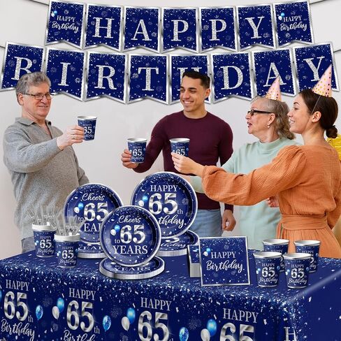 142 PCS 60th Birthday Tableware Set Sliver Sliver and Blue 60th Happy Birthday Supplies for Men Women First Birthday Tableth و Plates and Fackins و Cups and Forks and Stkives in Kuwait