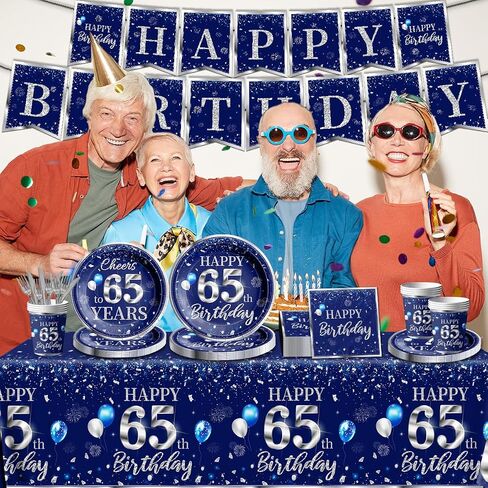 142 PCS 60th Birthday Tableware Set Sliver Sliver and Blue 60th Happy Birthday Supplies for Men Women First Birthday Tableth و Plates and Fackins و Cups and Forks and Stkives in Kuwait