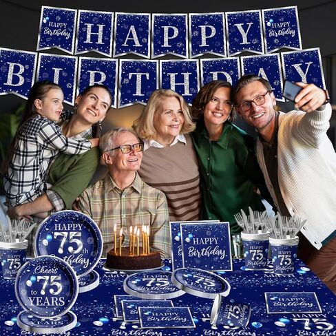 142 PCS 60th Birthday Tableware Set Sliver Sliver and Blue 60th Happy Birthday Supplies for Men Women First Birthday Tableth و Plates and Fackins و Cups and Forks and Stkives in Kuwait