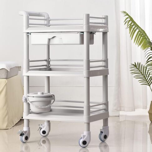 Rolling Utility Cart,Qiwey Medical Utility Cart with Two Drawers,2-Tier Esthetician Cart with Wheels Steel Plastic for Beauty Salon SPA Commercial Hospital Office Lab Cart White in Saudi Arabia