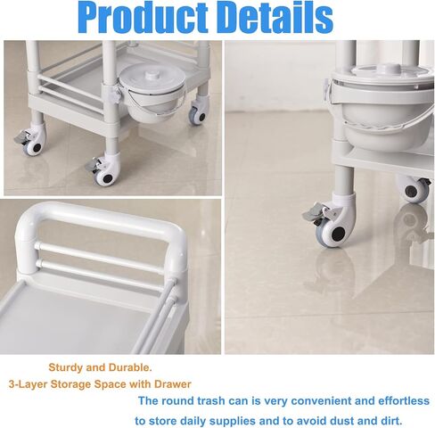 Rolling Utility Cart,Qiwey Medical Utility Cart with Two Drawers,2-Tier Esthetician Cart with Wheels Steel Plastic for Beauty Salon SPA Commercial Hospital Office Lab Cart White in Saudi Arabia