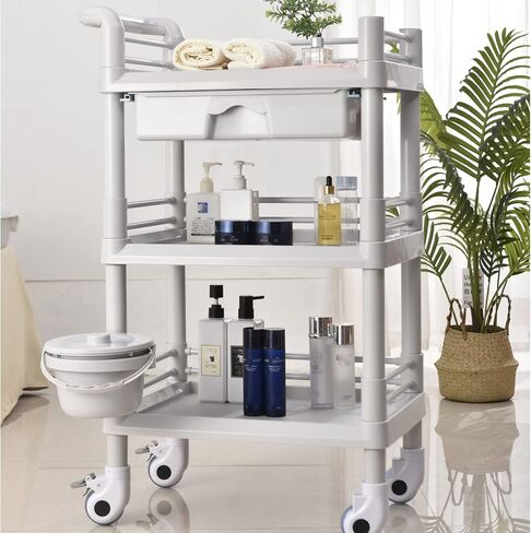 Rolling Utility Cart,Qiwey Medical Utility Cart with Two Drawers,2-Tier Esthetician Cart with Wheels Steel Plastic for Beauty Salon SPA Commercial Hospital Office Lab Cart White in Saudi Arabia