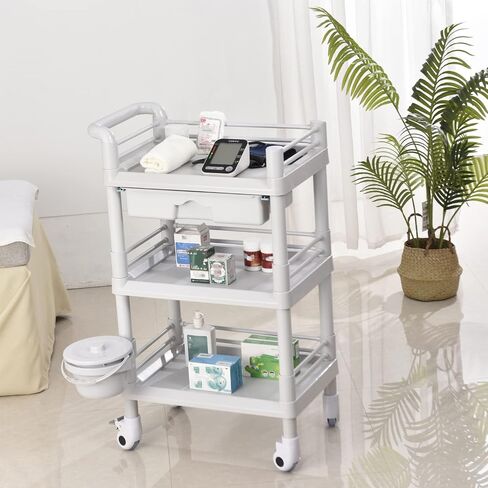 Rolling Utility Cart,Qiwey Medical Utility Cart with Two Drawers,2-Tier Esthetician Cart with Wheels Steel Plastic for Beauty Salon SPA Commercial Hospital Office Lab Cart White in Saudi Arabia