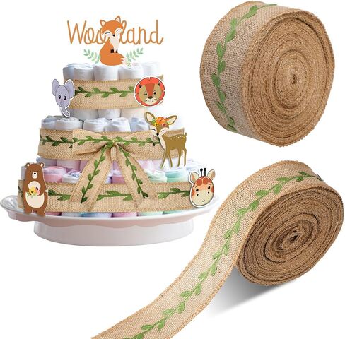 Hotop Diaper Cake Burlap Ribbon Leaf Leaf Woodland Mission شريط كعكة للغاب للغابة زخارف التغليف (3.3 يارد) in Kuwait
