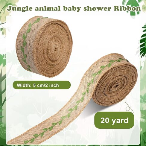 Hotop Diaper Cake Burlap Ribbon Leaf Leaf Woodland Mission شريط كعكة للغاب للغابة زخارف التغليف (3.3 يارد) in Kuwait