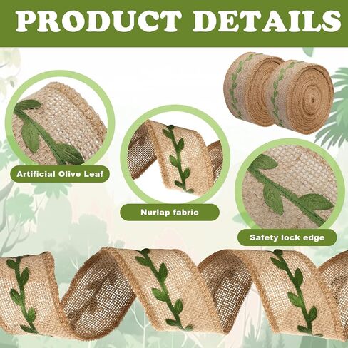 Hotop Diaper Cake Burlap Ribbon Leaf Leaf Woodland Mission شريط كعكة للغاب للغابة زخارف التغليف (3.3 يارد) in Kuwait