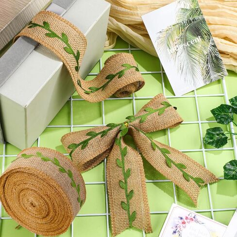 Hotop Diaper Cake Burlap Ribbon Leaf Leaf Woodland Mission شريط كعكة للغاب للغابة زخارف التغليف (3.3 يارد) in Kuwait