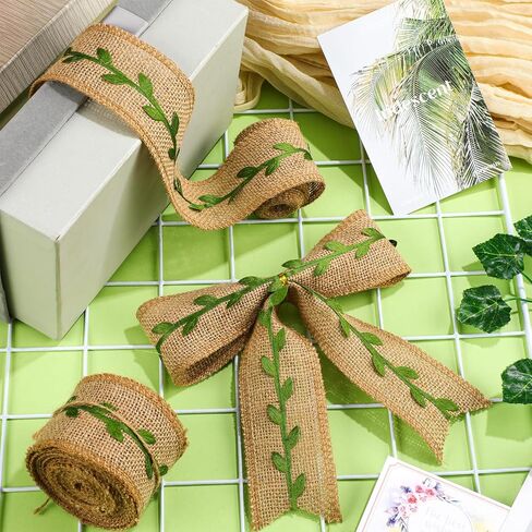 Hotop Diaper Cake Burlap Ribbon Leaf Leaf Woodland Mission شريط كعكة للغاب للغابة زخارف التغليف (3.3 يارد) in Kuwait