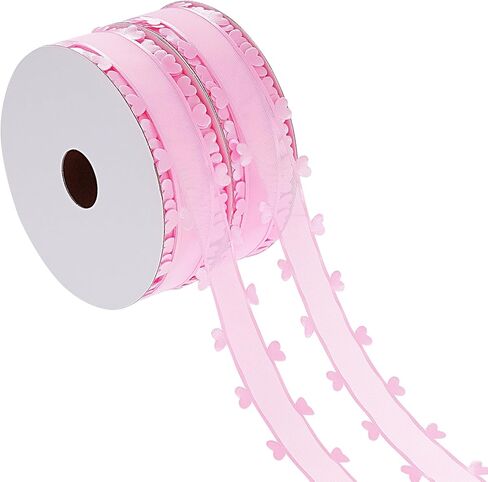 jiebor Red Pink Heart Ribbon Valentine Chiffon Organza Ribbon for Mother's Day Wedding Gift Wrapping Party Decoration Hair Bows Making Craft Sewing 40Yard in Kuwait