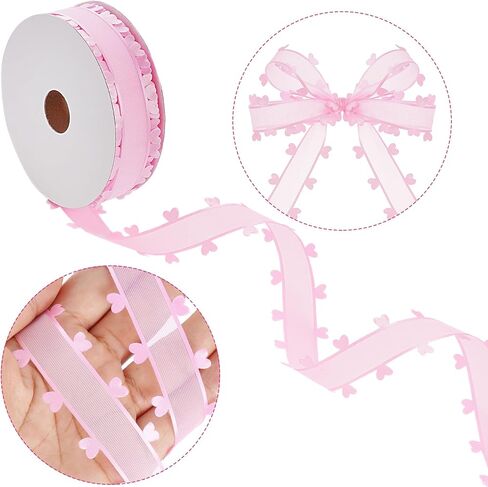 jiebor Red Pink Heart Ribbon Valentine Chiffon Organza Ribbon for Mother's Day Wedding Gift Wrapping Party Decoration Hair Bows Making Craft Sewing 40Yard in Kuwait