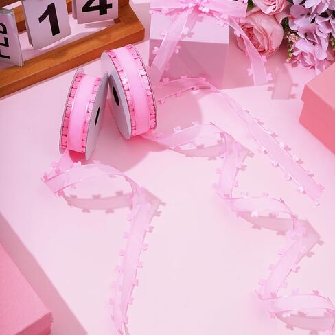 jiebor Red Pink Heart Ribbon Valentine Chiffon Organza Ribbon for Mother's Day Wedding Gift Wrapping Party Decoration Hair Bows Making Craft Sewing 40Yard in Kuwait