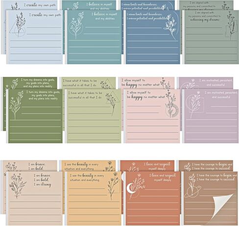 24 حزمة التأكيد الإيجابي ملاحظات لزجة 3 × 3 بوصة الصحة العقلية وسادات لزجة لزجة ملهمة منصات المذكرة للمعلم ممرضة زميل العمل في العمل هدية الرعاية الذاتية (بوهو لون ، كلاسيكية) in Kuwait