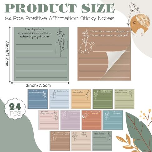 24 حزمة التأكيد الإيجابي ملاحظات لزجة 3 × 3 بوصة الصحة العقلية وسادات لزجة لزجة ملهمة منصات المذكرة للمعلم ممرضة زميل العمل في العمل هدية الرعاية الذاتية (بوهو لون ، كلاسيكية) in Kuwait