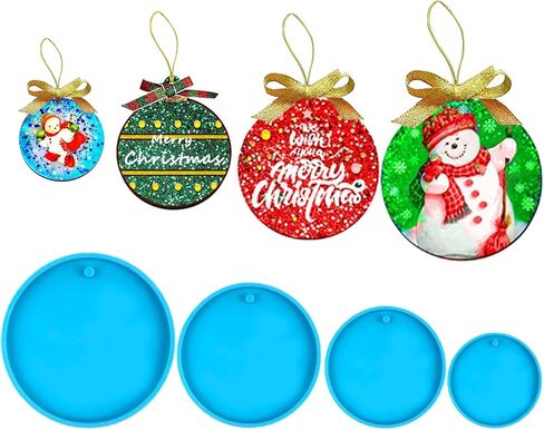 4 Pcs Christmas Ornament Resin Molds, Resin Molds Silicone Round Ornaments, Christmas Resin Molds, DIY Crafts Keychain Making Christmas Tree Decorations (A) in Saudi Arabia