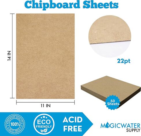50 Chipboard Sheets 11 x 14 inch - 22pt (point) Light Weight Brown Kraft Cardboard for Scrapbooking & Picture Frame Backing (.022 Caliper Thick) Paper Board | MagicWater Supply in Kuwait