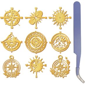CRASPIRE 9Pcs Datura Buddha Stickers Gold Metal Stickers Orgonite Mandala Flower Sticker with Tweezer Waterproof Self-Adhesive Nickel Decorate Stickers Decals for Scrapbooks DIY Resin Crafts Decor