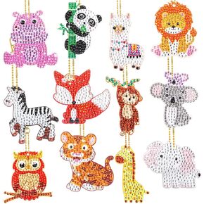Adecortalk 12 Pcs Animals Diamonds Art by Numbers Creat Your Own Gem Keychains 5D DIY Diamond Art Hanging Oranments Diamond Art Painting Keychains Kits for Kids Adult Beginners