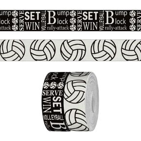 2 Rolls 5 Yards Sports Volleyball Ribbon for Crafting Sewing, 7/8 Inch Black White Grosgrain Ribbons for Gift Wrapping, Track Field Balls Ribbons for Hair Bow Cheerleader Accessories