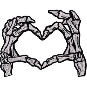 Skeleton Heart Hands Patch – 3 inches, Cool Gothic Love Skeleton Hand Iron On Patch – Embroidered Iron On/Sew On Patches