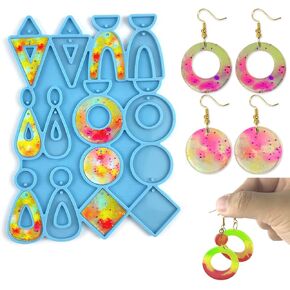 Szecl Earrings Resin Molds Silicone 12 Cavity Earring Epoxy Resin with Hole Triangle Square Round Water Drop Resin Jewelry Molds for Making Earrings Necklace Pendant Keychain 20 Earring Hooks