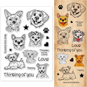 PH PandaHall Cute Dog Theme Clear Stamps Set 17pcs Animal Rubber Stamp for Scrapbooking Inspirational Phrase Transparent Stamps for Card Making Silicone Stamps for Album Photo Decoration