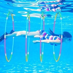 Kids Swim Through Rings Pool Diving Toys, 4-Pack Underwater Swimming Hoop Accessories for Boys/Girls Ages 3-12