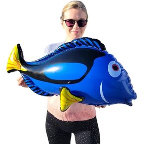 أسماك كبيرة قابلة للنفخ في تانغ زرقاء (قطعة واحدة) 26 "× 12" × 14 ". لحفل المخلوق البحري الكبير.