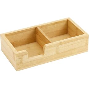 Buqoo 2in1 Wood Bamboo Sticky Note Holder ، Memo Holder Organizer Sticky Notes حامل مكعب لمنظمة المكتب (الخيزران)