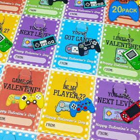 Valentines Day Gifts Cards for Kids Classroom, 30 Pack Video Games Keychains with Class Exchange Cards for Kids, Valentine Goodies Bag Stuffers School Party Favors Prizes Treats for Boys Girls