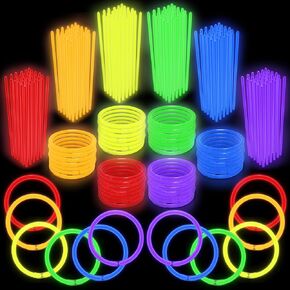 Play22 300 Pc 8" Ultra Bright Glow Sticks Bulk Party Pack - Halloween Glow in The Dark Party Favors - Glowsticks Party Supplies Pack Necklaces and Bracelets