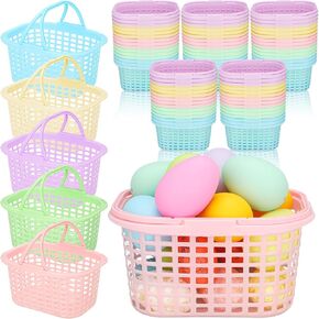 60 Pcs Pastel Plastic Easter Baskets Bulk Small Colorful Plastic Baskets with Handles Easter Gift Wrap Basket for Easter Party Egg Hunts Easter Eggs Party Favor