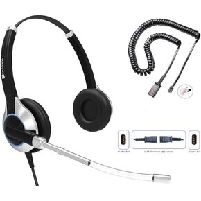 TruVoice HD-350 Deluxe Office Headset with Noise Reduction Voice Tube and HD Speakers - Compatible with Mitel, Nortel, Avaya, Poly, Polycom, Shoretel, Aastra, Digium, ESI, Fanvil Desk Phones