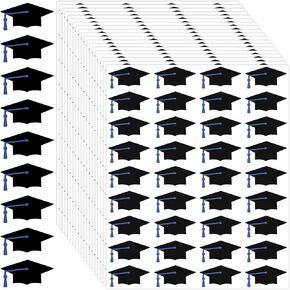 720 Pcs Graduation Cap Stickers, Black Gold Graduation Hat Diploma Envelope Sealing Labels Grad Self Adhesive Water Bottle Stickers for 2025 Graduation Party Class of 2025 School Decorations