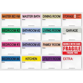enKo - 2 x 3 Inch Extra Large Home Moving Packing Labels Stickers for Box - Color Coded for Boxes, Packing Box Fragile Stickers (800 Labels, 4 Bedroom House)
