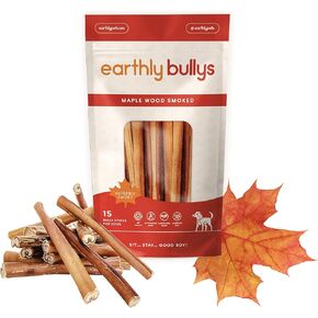 Earthly Maplewood Smoked Large Bully Sticks - Bully Sticks for Large Dogs, Aggressive Chewers, Thick Bully Sticks - Grass Fed, All Natural, Made in Canada (6-inch, 10 Pack)