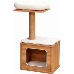 Catry 30" Cat Tree with Jute Rope Covered Scratching Post, Hammock, and Wooden Condo