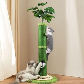 OYX Scratching Posts for Indoor Cats, 42" Tall Monstera Cat Scratching Post, Bottom Mouse Hole and Interactive Ball Track, Top Hanging Interactive Ball for Large Cats, Kittens and All Types of Cats