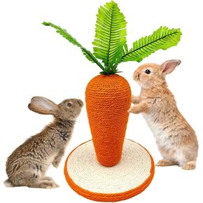 BNOSDM Rabbit Scratch Toy, Sisal Bunny Scratcher Cute Carrot Scratching Post for Indoor Rabbits Kittens Ferrets Chinchillas Small Animals