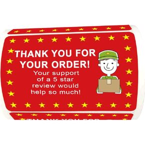 5 Star Review Delivery Labels Food Delivery Thank You Sticker 2x3 Inch Thank You for Your Order Sticker Food Delivery Tamper Evident Sealed for Freshness Freshness 250Pcs Food Delivery Stickers