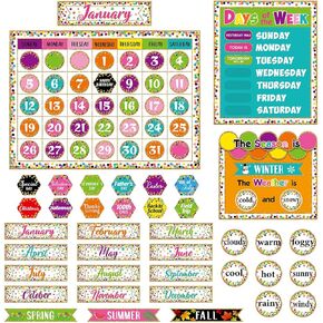 Tenare Calendar Bulletin Board Set, Calendar Seasons Weather Chart Bulletin Board and Classroom Display with Stickers for School Classroom Bedroom Wall Decoration (Industrial Chic Style)