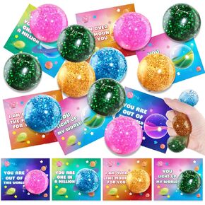 SpringFlower 24Pack Valentine's Day Cards for Kids with Stretchy Stress Balls for School Classroom Exchange, Valentine's Party Favor and Prizes, Squeeze Toy Stress Relief Fidget Toy for Kids