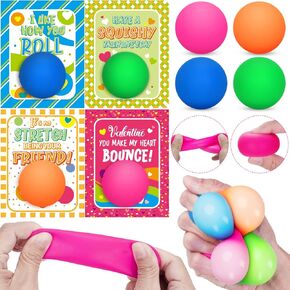 Valentine's Day Cards for Kids, 28 Packs Stress Ball Stretchy Toy with Valentine's Day Greeting Cards, Squishy Balls Valentine Gift Sets for Kids Classroom Exchange Prizes, Kids Party Favors Packs