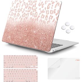 iCasso Compatible with MacBook Air 13 inch Case 2021-2018 Release A2337/A1932/A2179, Hard Shell Case Cover and Keyboard Cover Only for MacBook Air 13'' with Touch ID Retina Display(Leopard Pink)