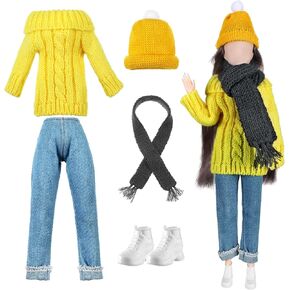 Geyoga 11.5 Inch Doll Clothes Girl Doll Accessories Spring Sweater Outfits Set Including Knitted Clothing, Denim Pants, Hats, Scarves, Shoes (Vibrant)